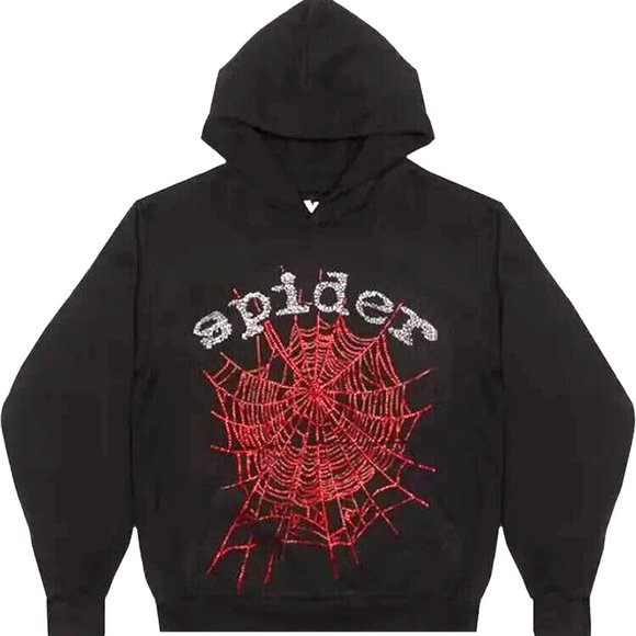 Sp5der OG Rhinestone Hoodie BLACK Size L Spider Worldwide Young Thug - NEW - Picture 1 of 9